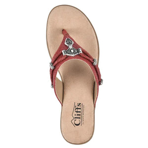 Cliffs by White Mountain Women's Black Woven Thong Wedge Sandals, Red, 8M