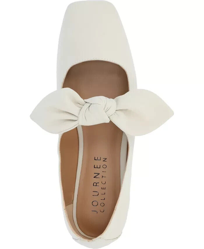 Journee Collection Women's Seralinn Bow Square Toe Flats, Beige, 8.5M