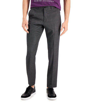 Armani Exchange Slim-Fit Black Windowpane Wool Suit Pants, Grey Pindot, 34x32