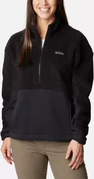 Columbia Women's Trek Hybrid Sherpa Half-Zip Fleece Jacket, Black/Chalk, XL