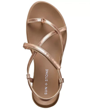 Sun + Stone  Women's Juune Toe Loop Strappy Flat Sandals, Rose Gold, 8.5M