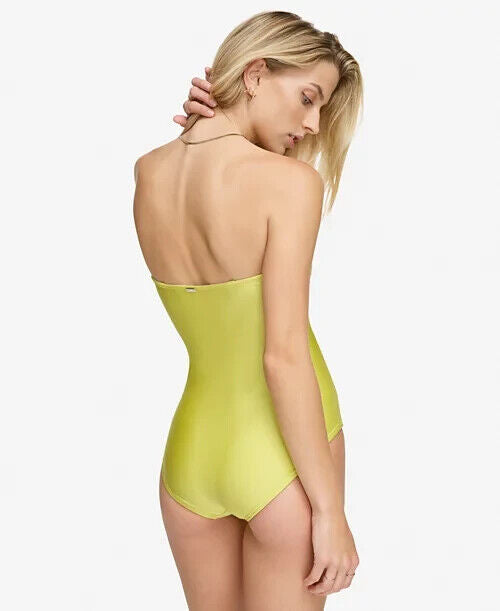 Calvin Klein Shirred Tummy-Control Bandeau One-Piece Swimsuit, Pear Shimmer, 12