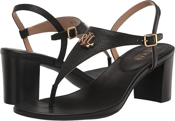 Lauren Ralph Lauren Women's Westcott II Tumbled Leather Sandals, Black, 9M