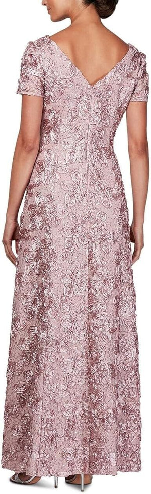 Alex Evenings A-Line Rosette Dress, Rose Pink, Size 14