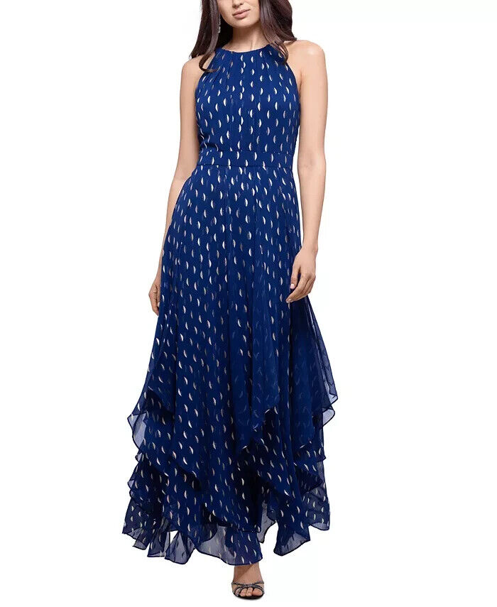 Betsy Adam Women's Printed Halter Gown, NavyCopper, Size 12