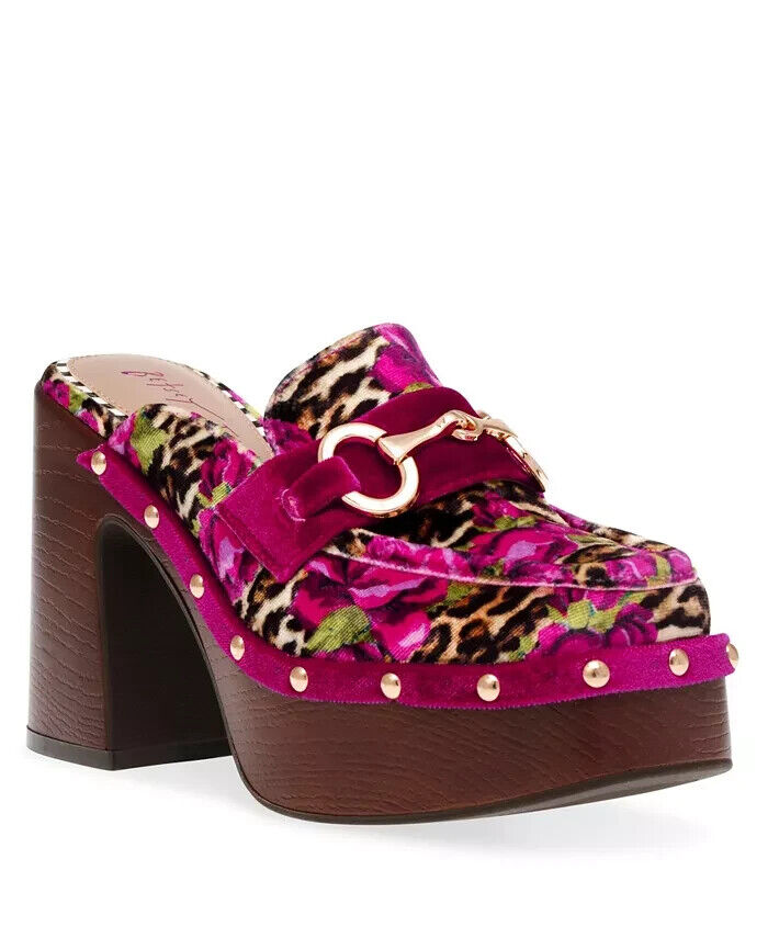 Betsey Johnson Women's Aydin Printed Velvet Platform Clog, Leopard Floral, 9.5M