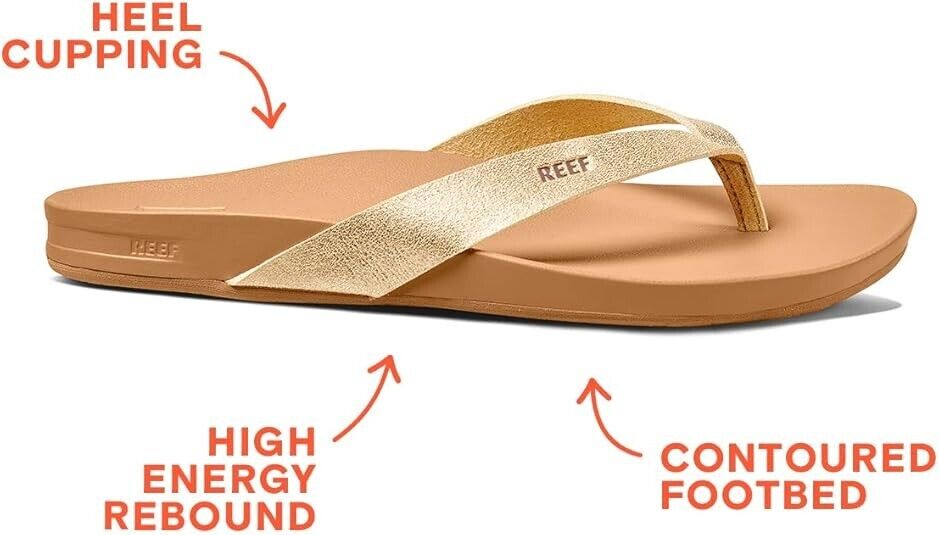 REEF Women's Cushion Court Flip-Flop Sandal, Tan/Champagne, 11M