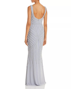 Aqua Embellished Column Gown - MSRP 298.00 Silver, Size 2