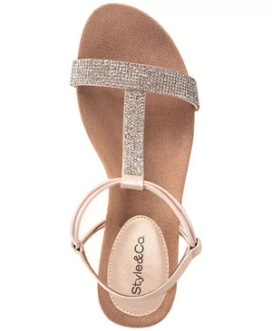 Style & Co Women's Mulan Embellished Wedge Sandals, Blush/Silver, 7.5M