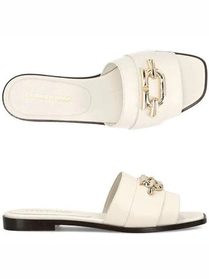 Ferragamo Women's Priscilla Leather Slide Sandals, White, Size 9.5