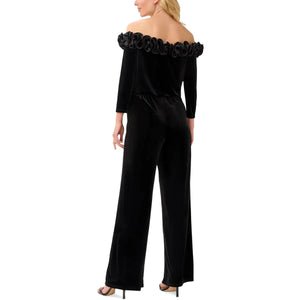 Adrianna Papell Plus Size Velvet Ruffled Off the Shoulder, Black, Size 20