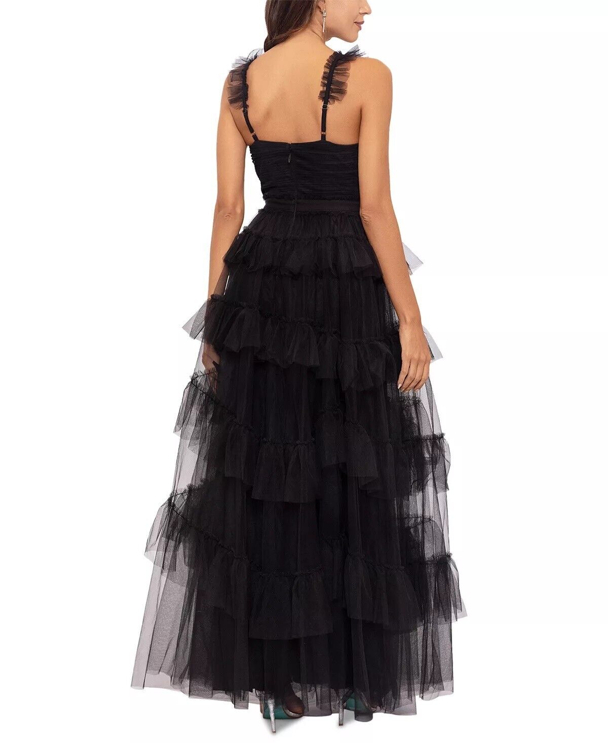 Betsy & Adam Women's Ruffled Tiered Gown, Black, Size 10 MSRP 299.00