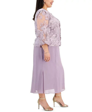 Alex Evenings Women's Plus Size A-Line Dress With Lace, Smokey Orchid, Size 14W