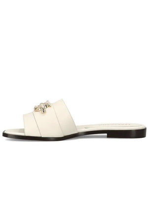 Ferragamo Women's Priscilla Leather Slide Sandals, White, Size 9.5