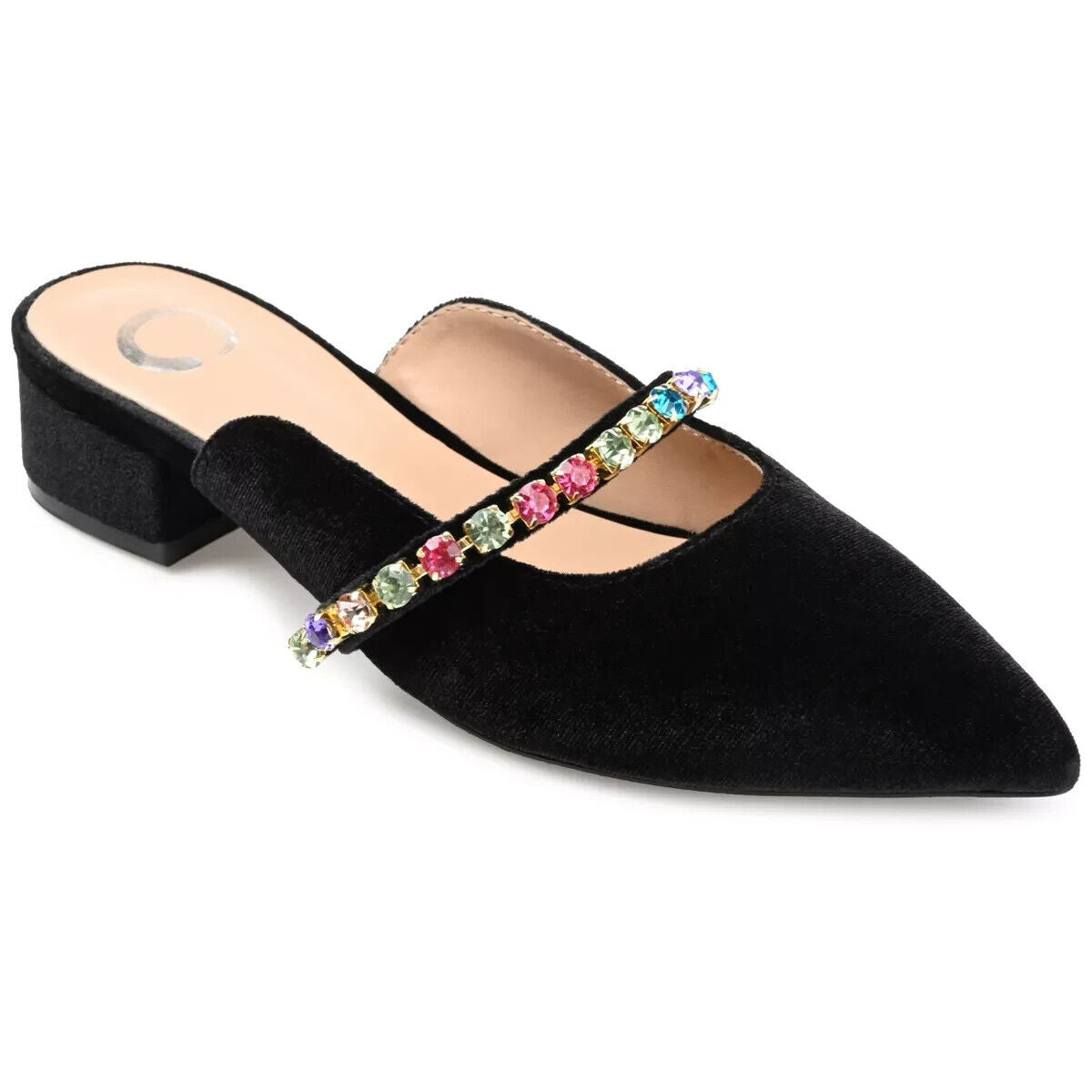 Journee Collection Women's Jewel Mules Pointed Toe Slip On Flats, Black, 8.5M