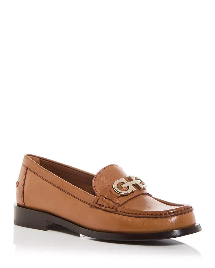 NEW Ferragamo Women's Ofelia Gancini Moc Toe Loafers, Tan, Size 8.5 8 9