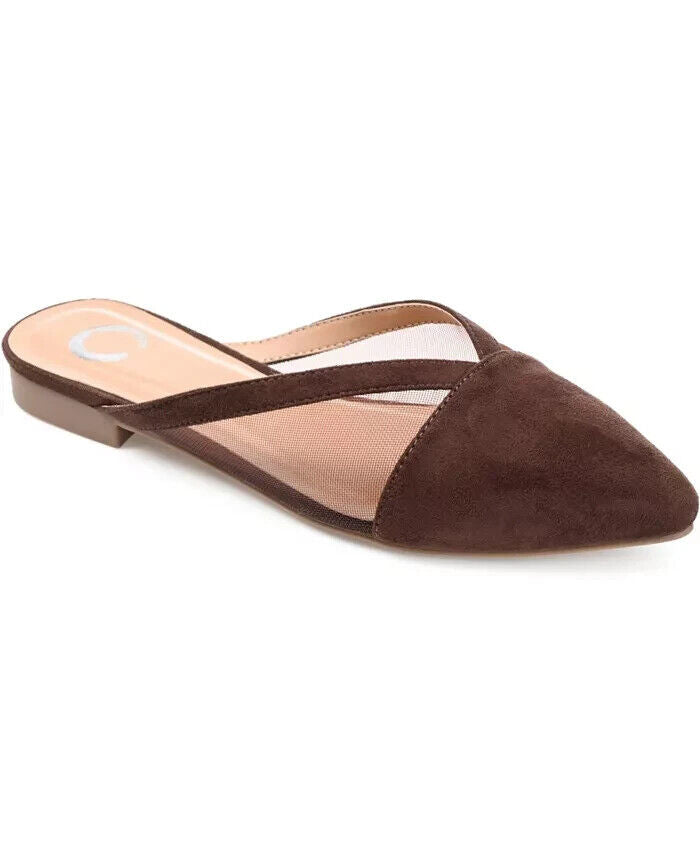 Journee Collection Women's Reeo Mesh Pointed Toe Slip On Mules, Brown, 10M