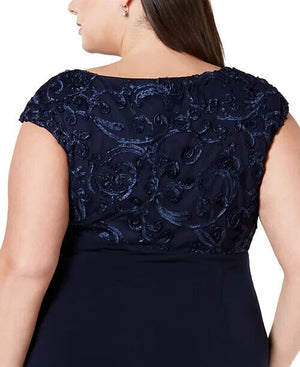 Connected Plus Size Soutache Faux-Wrap Dress, Navy, Size 16W