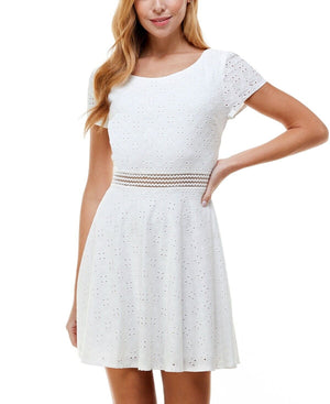 City Studios Juniors' Embroidered Eyelet Skater Dress, White, Size 12