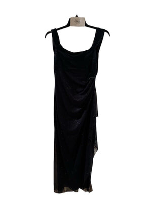 Alex Evenings Cold-Shoulder Draped Glitter Gown, Navy Blue, Size 10