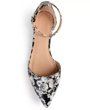 Journee Collection Women's Reba Ankle Strap Pointed Toe Flats, Floral White , 6M