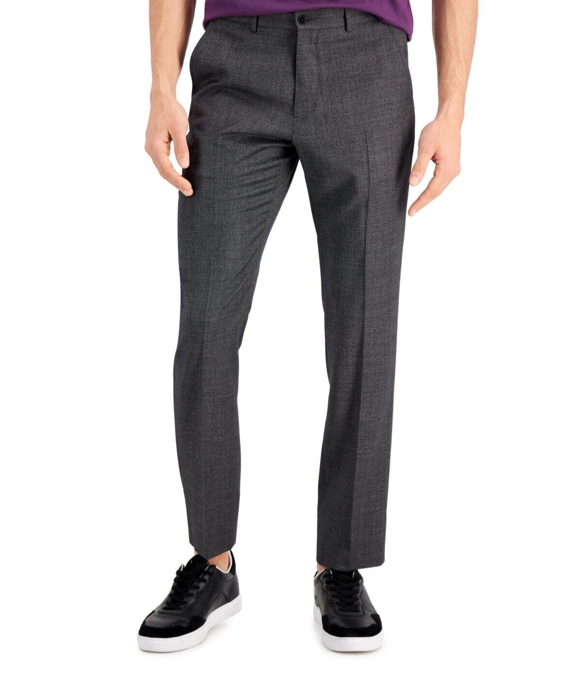 Armani Exchange Slim-Fit Black Windowpane Wool Suit Pants, Grey Pindot, 34x32