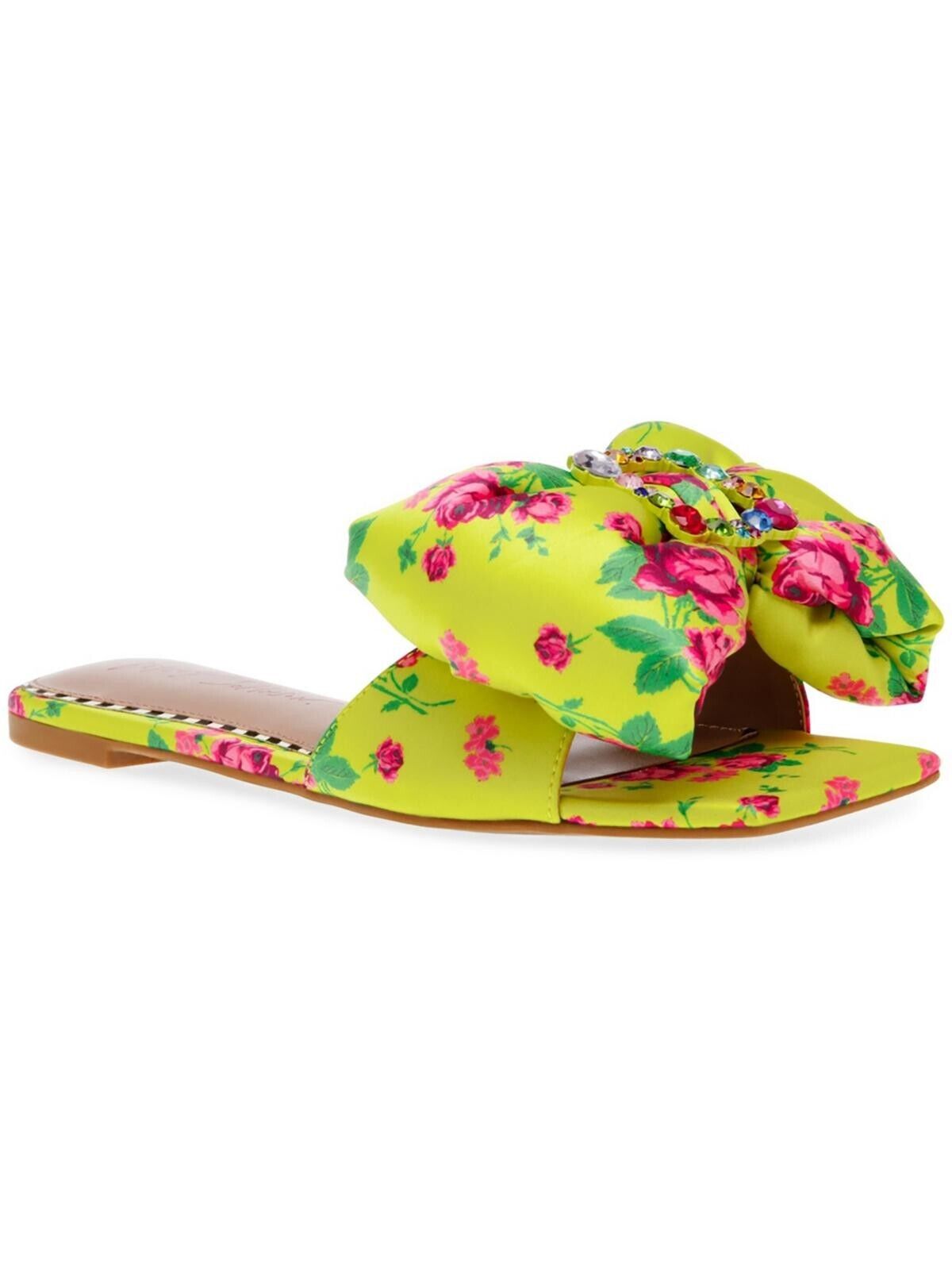 Betsey Johnson Women's Daisyy Satin Square Toe Slide Sandals, Multicolor, 6.5M