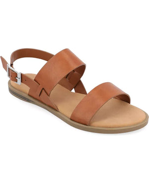 Journee Collection Women's Lavine Double Strap Flat Sandals, Tan, 5.5M