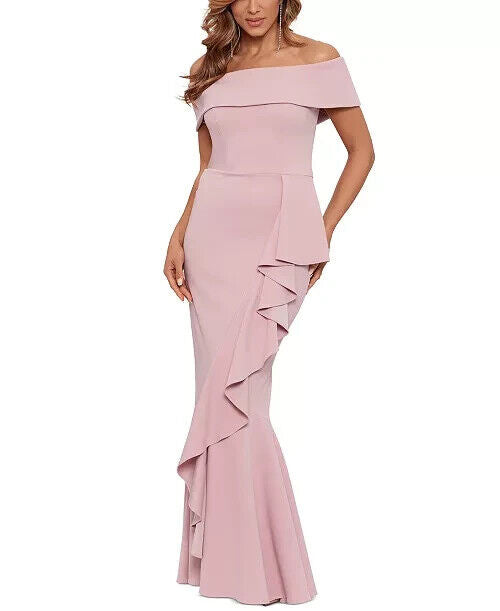 Betsy & Adam Off-The-Shoulder Mermaid Gown, Rose, Size 8