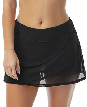 Coco Reef Illusion-Overlay Swim Skirt, Castaway Black, M