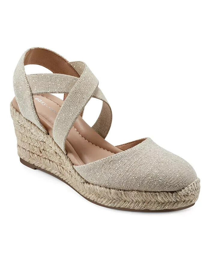 Easy Spirit Women's Meza Casual Strappy Espadrille Wedges Sandal, Beige, 8.5M