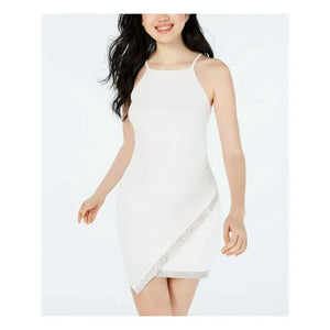 BCX Juniors' Asymmetrical-Hem Rhinestone Dress, Off White, Size L