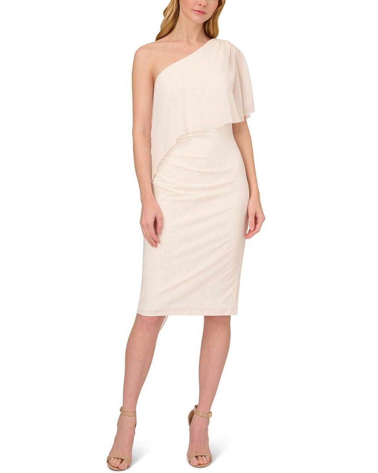 Adrianna Papell Women's One-Shoulder Cape-Over Dress, Ivory, 10