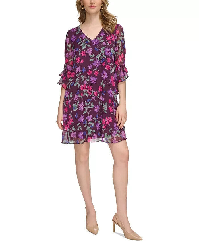 Calvin Klein Women's Floral-Print Ruffled Shift Dress, Multi, Size 4