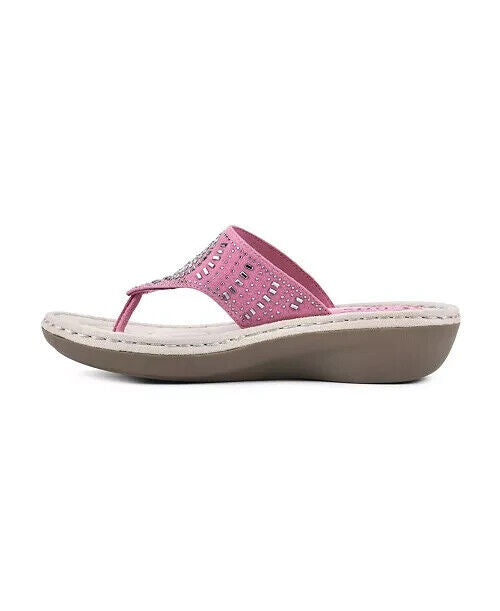 Cliffs by White Mountain Cienna Comfort Thong Sandals, Magenta Pink Fabric, 11W