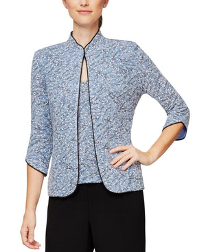 Alex Evenings Women's 2-Pc. Mandarin Jacket Top, Hydrangea, Size PL