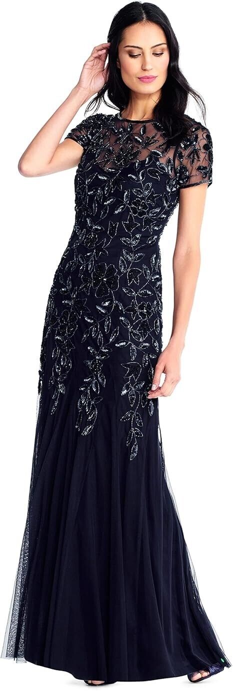 Adrianna Papell Women's Embellished Floral-Print Gown, Twilight, Size 8