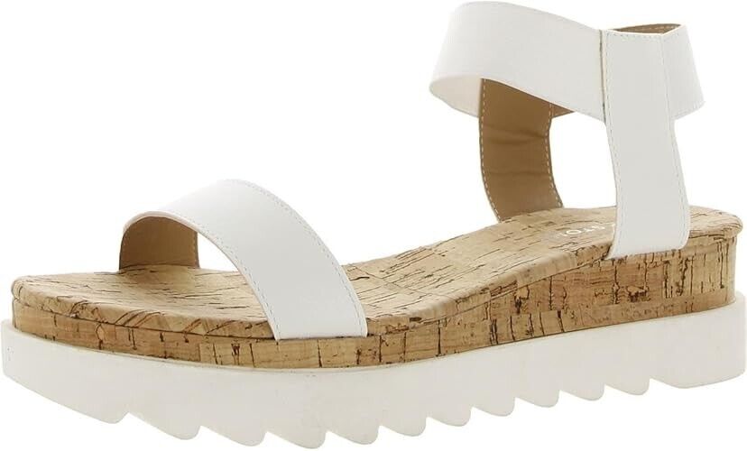 Sun + Stone Women's Melanyy Faux Leather Slip On Flatform Sandals, White, 5.5M