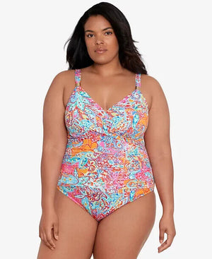 Lauren Ralph Plus Size Surplice Underwire One-Piece, Amara Patchwork , 16W