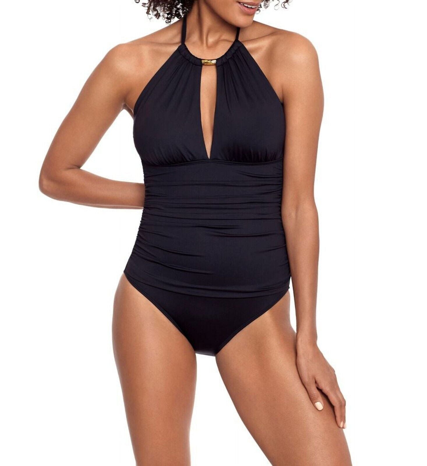 Lauren Ralph Lauren High-Neck Tummy-Control One Piece Swimsuit, Black, 10