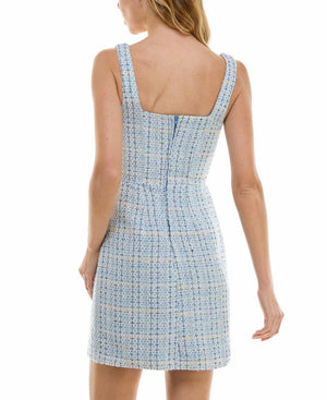 City Studios Juniors' Square-Neck Boucle Sheath Dress, Sky Blue, Size 11/12