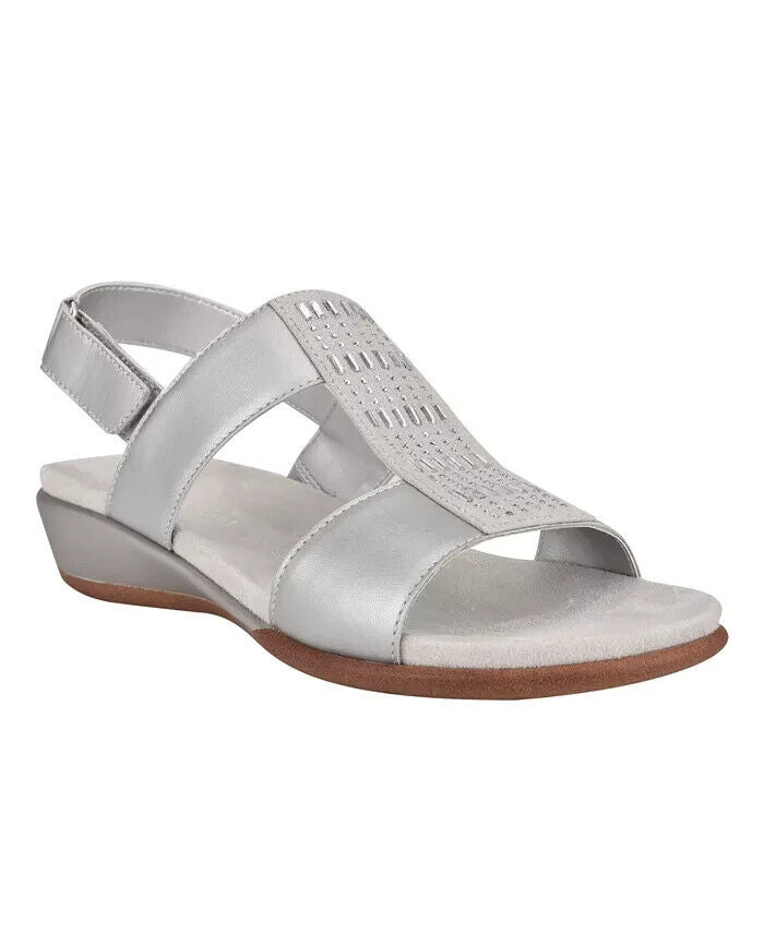 Easy Spirit Women's Hazel Open Toe Slingback Casual Sandals, Silver, 10M