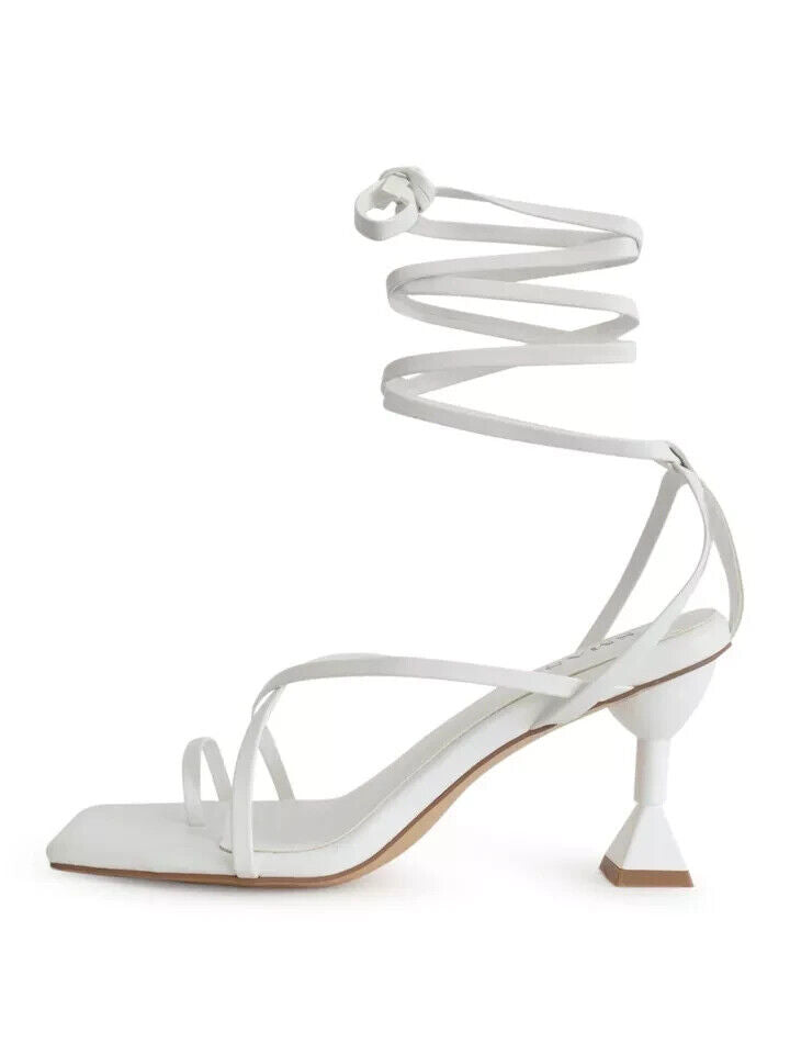 SMASH Shoes Women's Mona Square Toe Sculpted Dress Heeled Sandal, White, 14