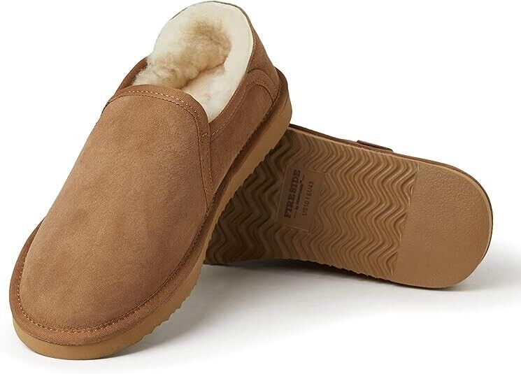 Fireside by Dearfoams Men's Hobart Shearling Closed Back Slipper, Chestnut, 9M