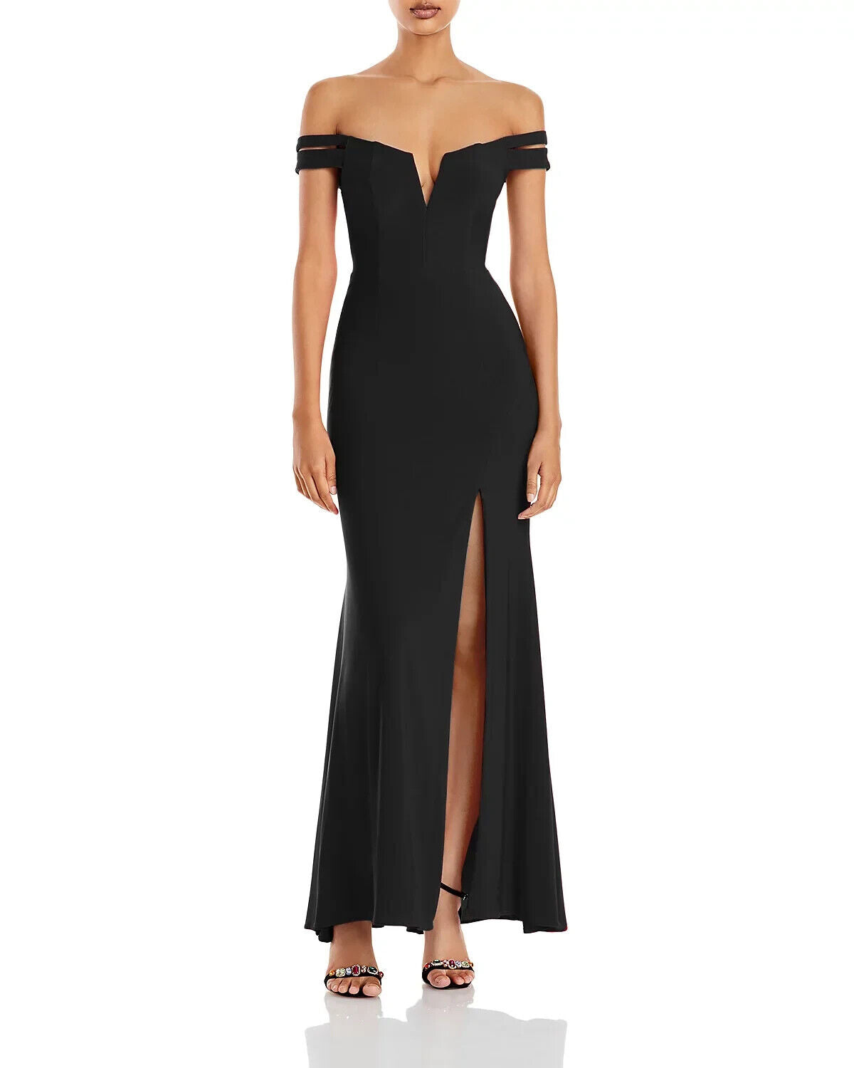 AQUA Off-the-Shoulder Gown, Black, Size 4