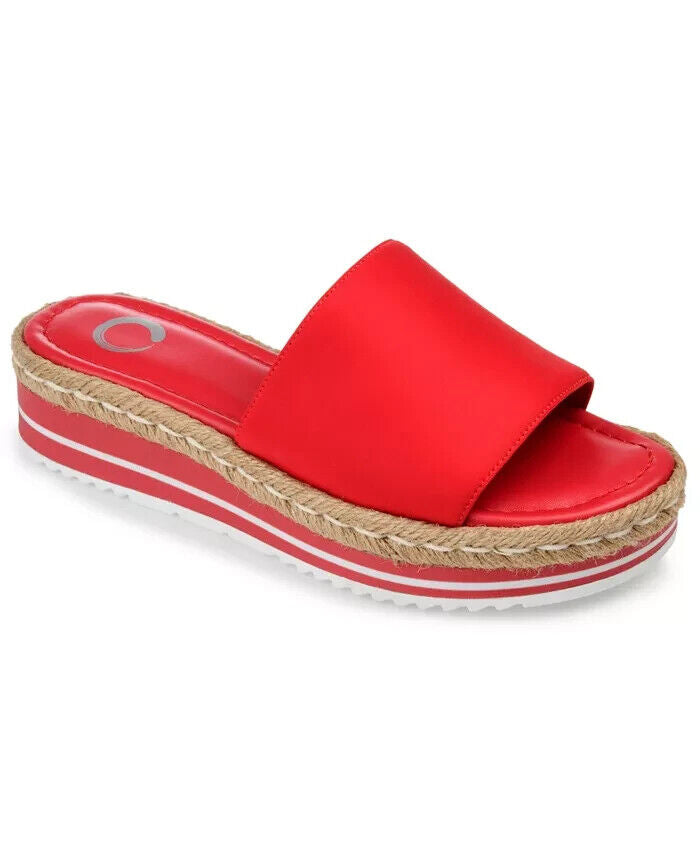 Journee Collection Women's Rosey Espadrille Platform Wedge Sandals, Red, 7.5M