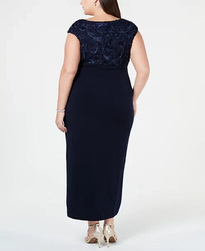 Connected Plus Size Soutache Faux-Wrap Dress, Navy, Size 16W