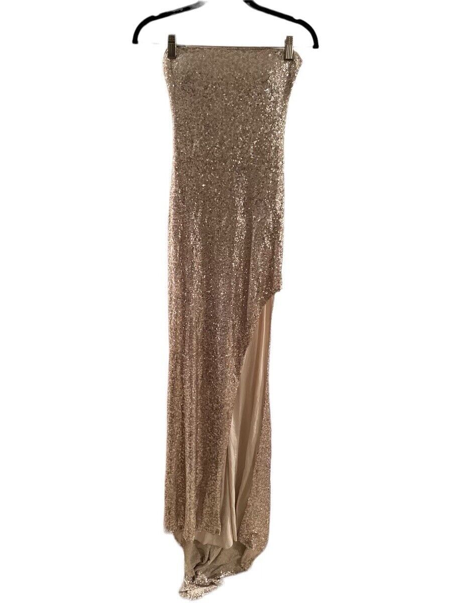 B Darlin Juniors' Sequined One-Shoulder Gown, Champagne/Nude, Size 5/6