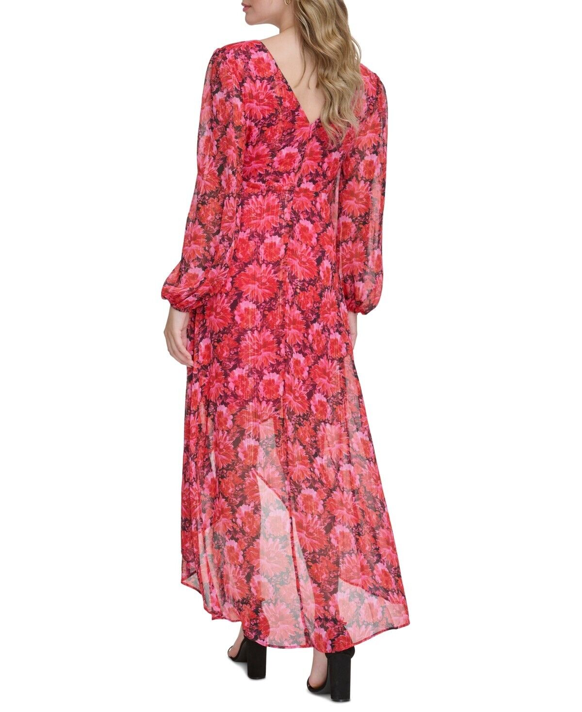 Guess Women's Floral-Print Faux-Wrap Dress Midi Dress, Dark Pink , Size 8