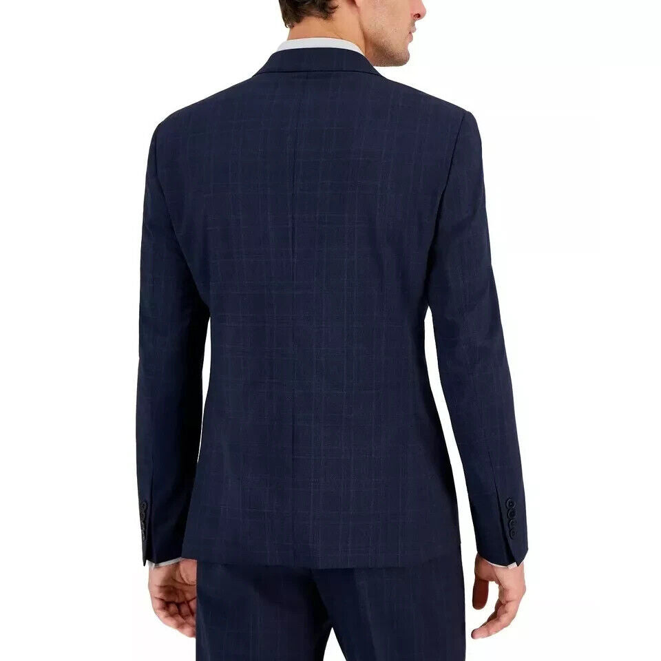 AX Armani Exchange Men's Slim-Fit Windowpane Plaid Suit Jacket, Navy, 42L